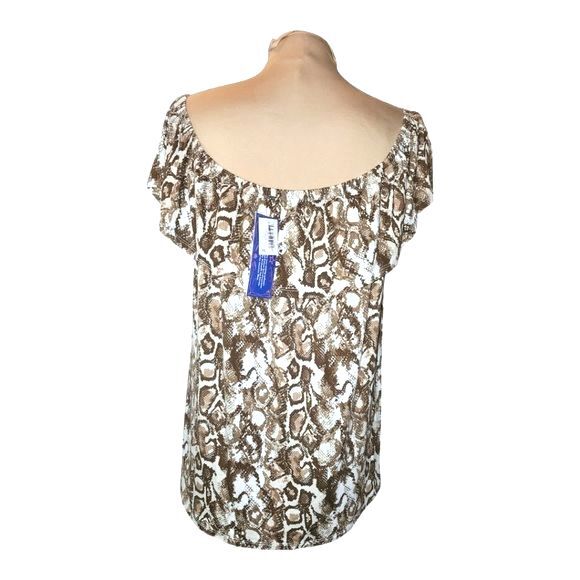 Panhandle NWT Brown & Cream Snakeskin Print On/Off Shoulder Blouse Plus Size XXL - Picture 5 of 10